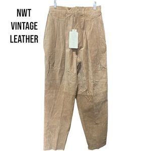 NWT Laurice Vintage Tan Leather High Waisted Pleated Leather Pants Sz 11/12